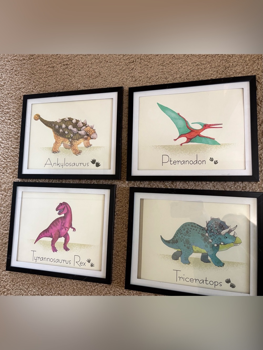 Amazon Kids Dinosaur Wall Art Set - Pink, Teal, Green, Brown